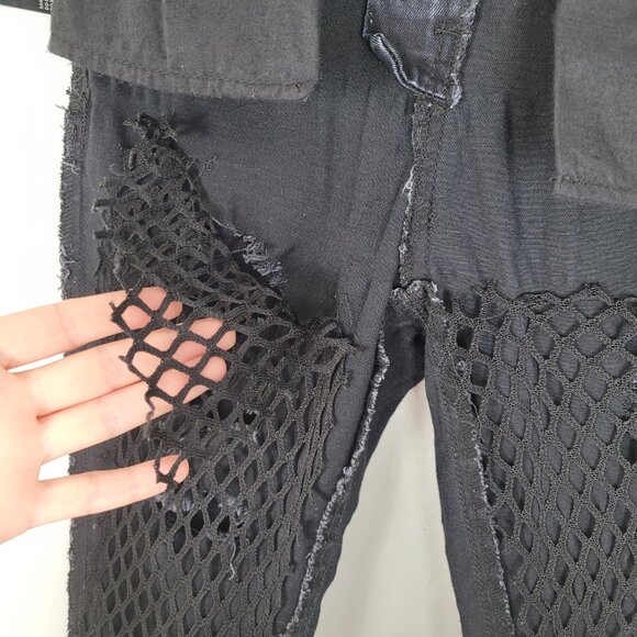 Killstar Trash Talk Skinny Jeans O-Ring Fishnet Distressed Goth Black Size XS - Picture 11 of 15